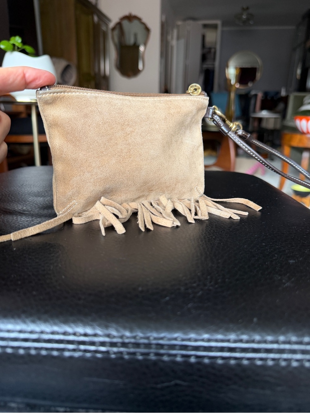 Coach Suede Fringe Wristlet Pouch - Tan